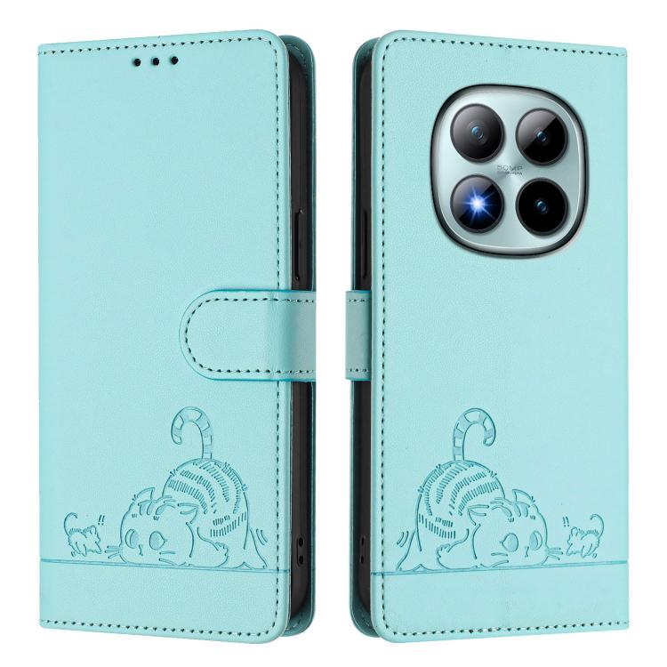 Cat Rat Embossed Pattern RFID Leather Phone Case with Lanyard