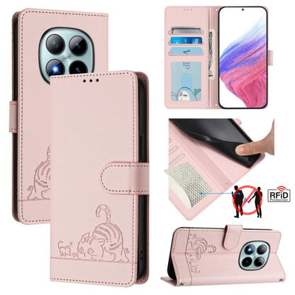 Cat Rat Embossed Pattern RFID Leather Phone Case with Lanyard
