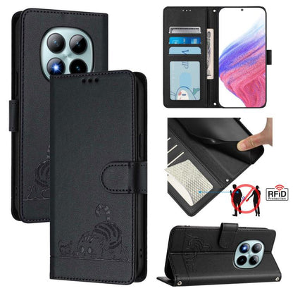 Cat Rat Embossed Pattern RFID Leather Phone Case with Lanyard, For Redmi Note 15 Pro+ 5G Global 163.3mm, For Redmi Note 15 4G / 5G Global 164mm, For Redmi Note 15 Pro 5G Global 163.6mm, For Redmi 15 5G Global / 15 4G SEA