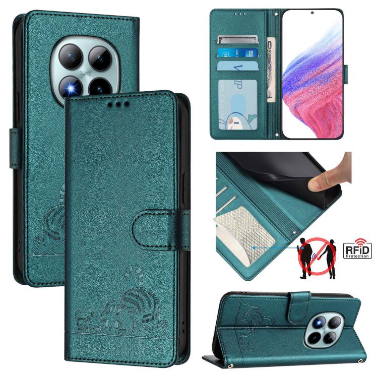 Cat Rat Embossed Pattern RFID Leather Phone Case with Lanyard, For Redmi Note 15 Pro+ 5G Global 163.3mm, For Redmi Note 15 4G / 5G Global 164mm, For Redmi Note 15 Pro 5G Global 163.6mm, For Redmi 15 5G Global / 15 4G SEA