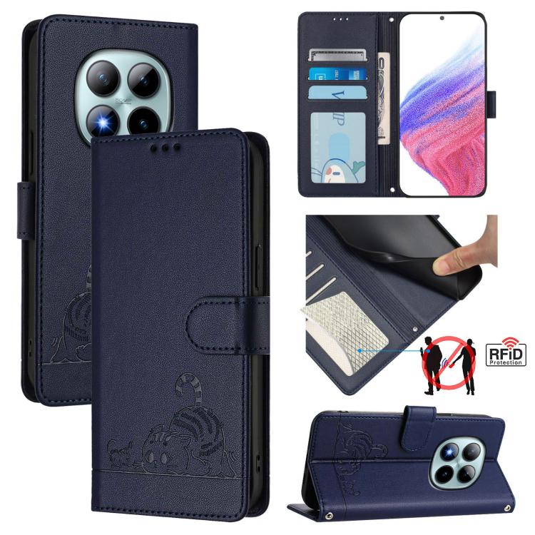Cat Rat Embossed Pattern RFID Leather Phone Case with Lanyard, For Redmi Note 15 Pro+ 5G Global 163.3mm, For Redmi Note 15 4G / 5G Global 164mm, For Redmi Note 15 Pro 5G Global 163.6mm, For Redmi 15 5G Global / 15 4G SEA