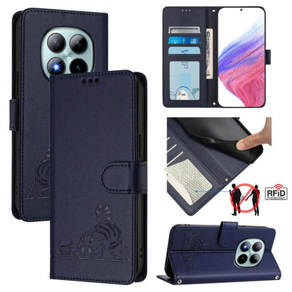 Cat Rat Embossed Pattern RFID Leather Phone Case with Lanyard, For Redmi Note 15 Pro+ 5G Global 163.3mm, For Redmi Note 15 4G / 5G Global 164mm, For Redmi Note 15 Pro 5G Global 163.6mm, For Redmi 15 5G Global / 15 4G SEA