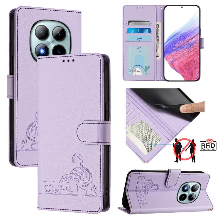 Cat Rat Embossed Pattern RFID Leather Phone Case with Lanyard