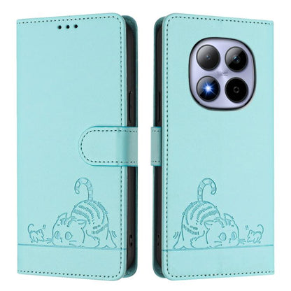 Cat Rat Embossed Pattern RFID Leather Phone Case with Lanyard, For Redmi Note 15 Pro 5G Global 163.6mm, For Redmi 15 5G Global / 15 4G SEA, For Redmi 15 5G / 4G EU 171mm, For Redmi 13x 4G / 13 4G Global