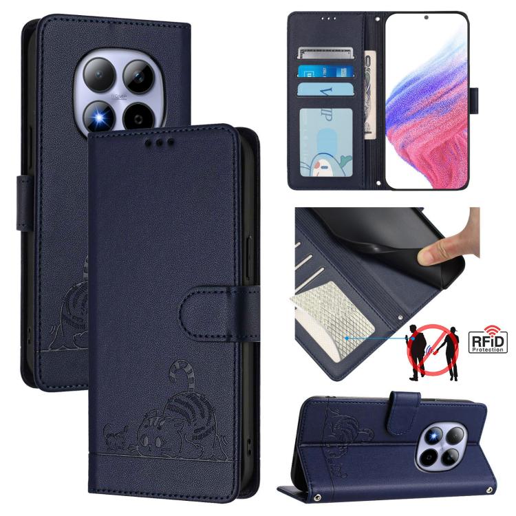 Cat Rat Embossed Pattern RFID Leather Phone Case with Lanyard, For Redmi Note 15 Pro 5G Global 163.6mm, For Redmi 15 5G Global / 15 4G SEA, For Redmi 15 5G / 4G EU 171mm, For Redmi 13x 4G / 13 4G Global