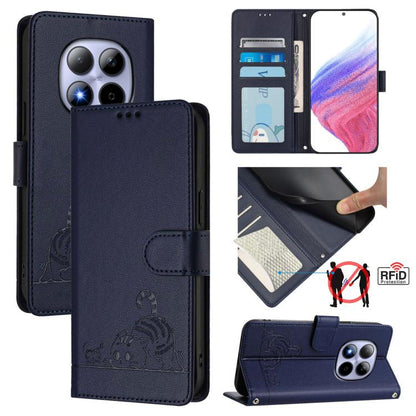 Cat Rat Embossed Pattern RFID Leather Phone Case with Lanyard, For Redmi Note 15 Pro 5G Global 163.6mm, For Redmi 15 5G Global / 15 4G SEA, For Redmi 15 5G / 4G EU 171mm, For Redmi 13x 4G / 13 4G Global