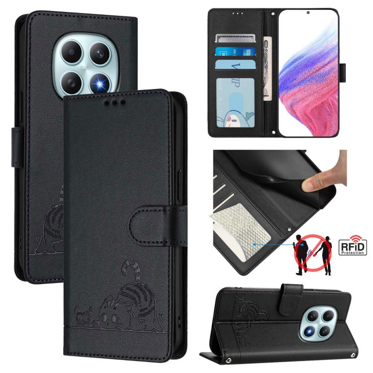 Cat Rat Embossed Pattern RFID Leather Phone Case with Lanyard