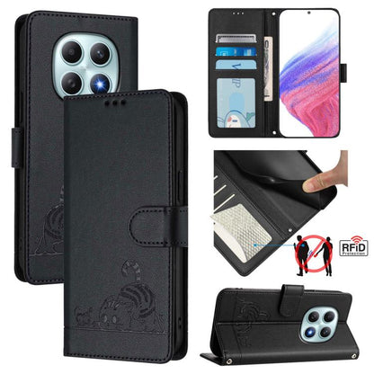 Cat Rat Embossed Pattern RFID Leather Phone Case with Lanyard