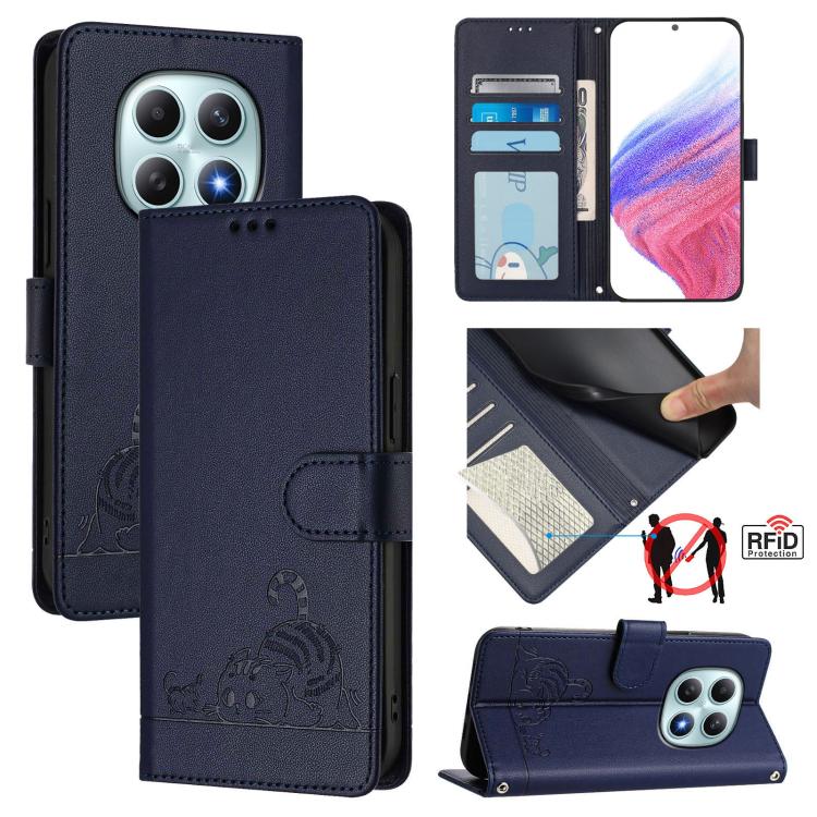 Cat Rat Embossed Pattern RFID Leather Phone Case with Lanyard