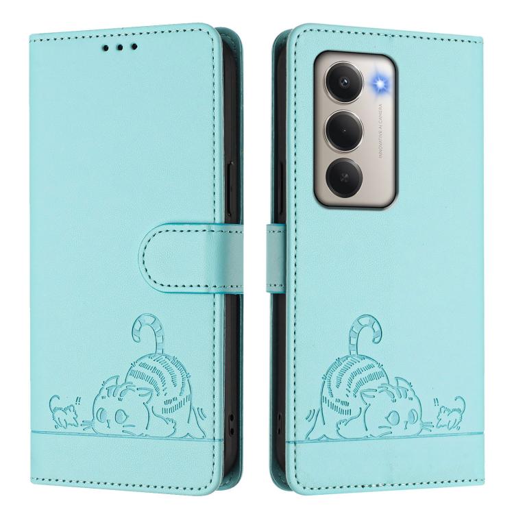 Cat Rat Embossed Pattern RFID Leather Phone Case with Lanyard
