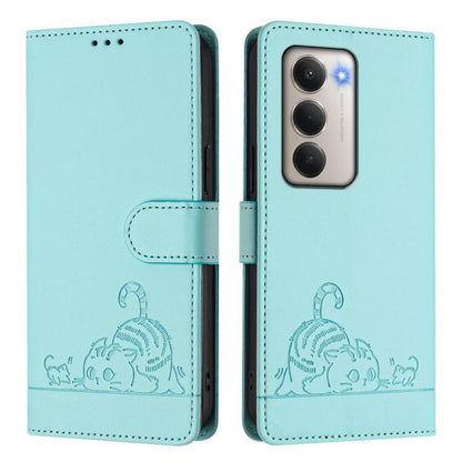 Cat Rat Embossed Pattern RFID Leather Phone Case with Lanyard