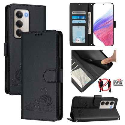 Cat Rat Embossed Pattern RFID Leather Phone Case with Lanyard, For Redmi 15 5G / 4G EU 171mm, For Redmi 13x 4G / 13 4G Global, For Redmi A5 4G 171.7mm / Poco C71, For Redmi K80 / K80 Pro
