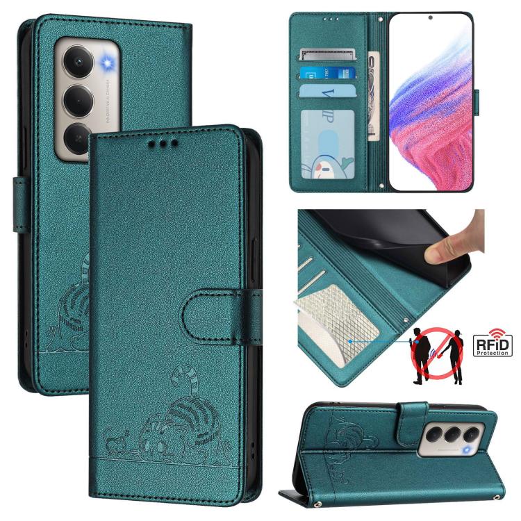 Cat Rat Embossed Pattern RFID Leather Phone Case with Lanyard, For Redmi 15 5G / 4G EU 171mm, For Redmi 13x 4G / 13 4G Global, For Redmi A5 4G 171.7mm / Poco C71, For Redmi K80 / K80 Pro