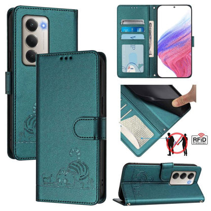 Cat Rat Embossed Pattern RFID Leather Phone Case with Lanyard, For Redmi 15 5G / 4G EU 171mm, For Redmi 13x 4G / 13 4G Global, For Redmi A5 4G 171.7mm / Poco C71, For Redmi K80 / K80 Pro