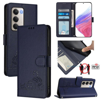 Cat Rat Embossed Pattern RFID Leather Phone Case with Lanyard, For Redmi 15 5G / 4G EU 171mm, For Redmi 13x 4G / 13 4G Global, For Redmi A5 4G 171.7mm / Poco C71, For Redmi K80 / K80 Pro