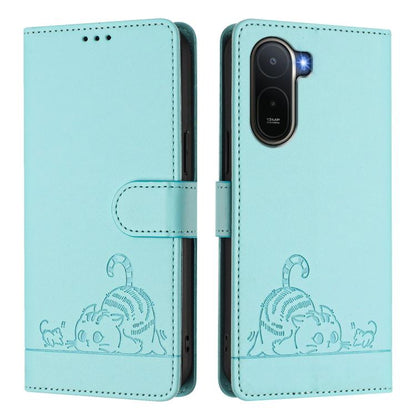 Cat Rat Embossed Pattern RFID Leather Phone Case with Lanyard, For Redmi A7 Pro 171mm / Poco C85x 5G, For Redmi 15a 5G Global, For Redmi Turbo 5 Max / Poco X8 Pro Max, For Redmi Turbo 5 5G / Poco X8 Pro 5G