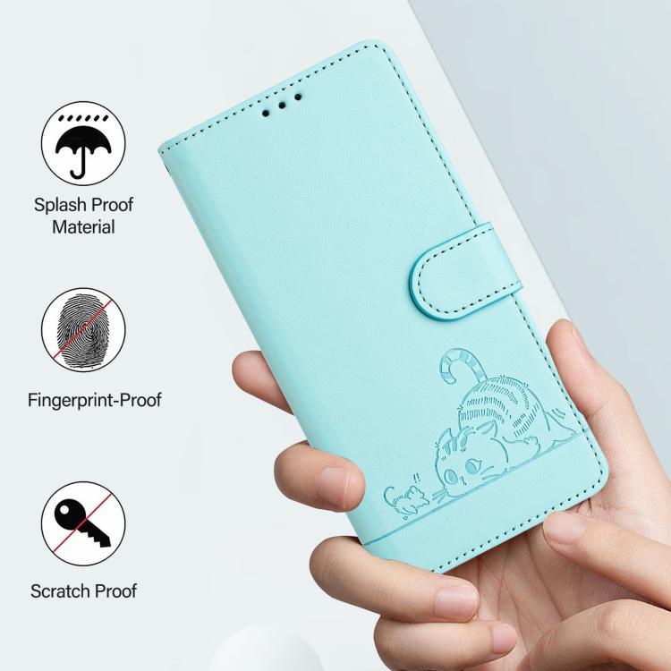 Cat Rat Embossed Pattern RFID Leather Phone Case with Lanyard, For Redmi A7 Pro 171mm / Poco C85x 5G, For Redmi 15a 5G Global, For Redmi Turbo 5 Max / Poco X8 Pro Max, For Redmi Turbo 5 5G / Poco X8 Pro 5G