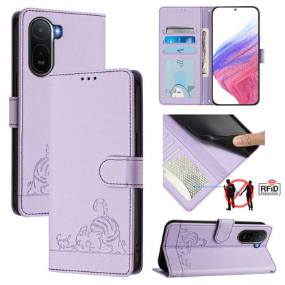 Cat Rat Embossed Pattern RFID Leather Phone Case with Lanyard, For Redmi A7 Pro 171mm / Poco C85x 5G, For Redmi 15a 5G Global, For Redmi Turbo 5 Max / Poco X8 Pro Max, For Redmi Turbo 5 5G / Poco X8 Pro 5G