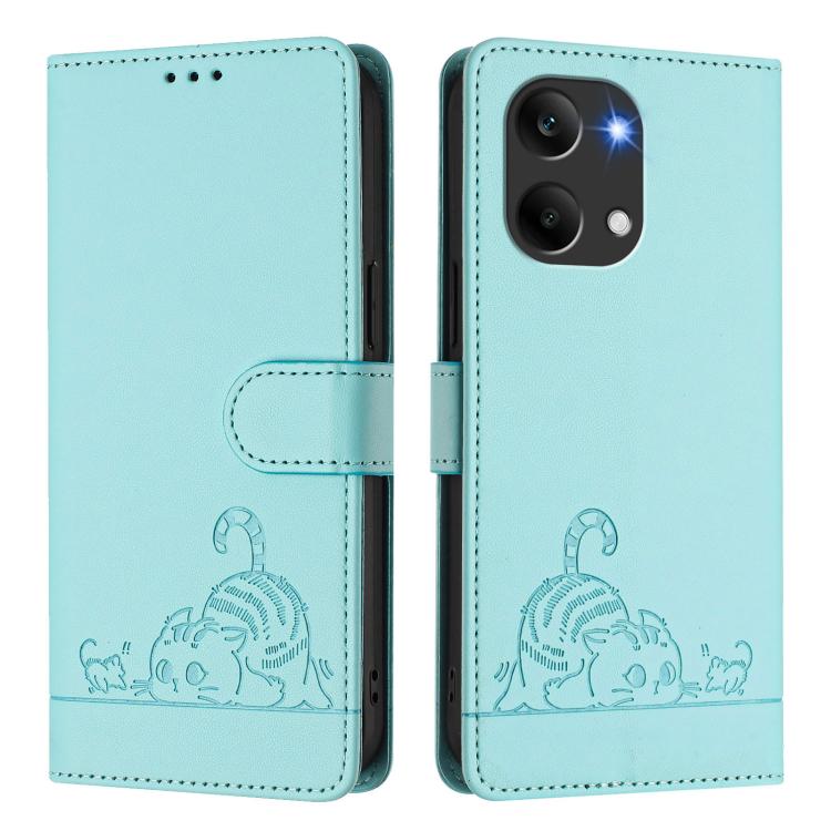 Cat Rat Embossed Pattern RFID Leather Phone Case with Lanyard, For Redmi Turbo 5 Max / Poco X8 Pro Max, For Redmi Turbo 5 5G / Poco X8 Pro 5G, For Redmi Note 15 Pro+ 5G Global 163.3mm, For Redmi Note 15 4G / 5G Global 164mm