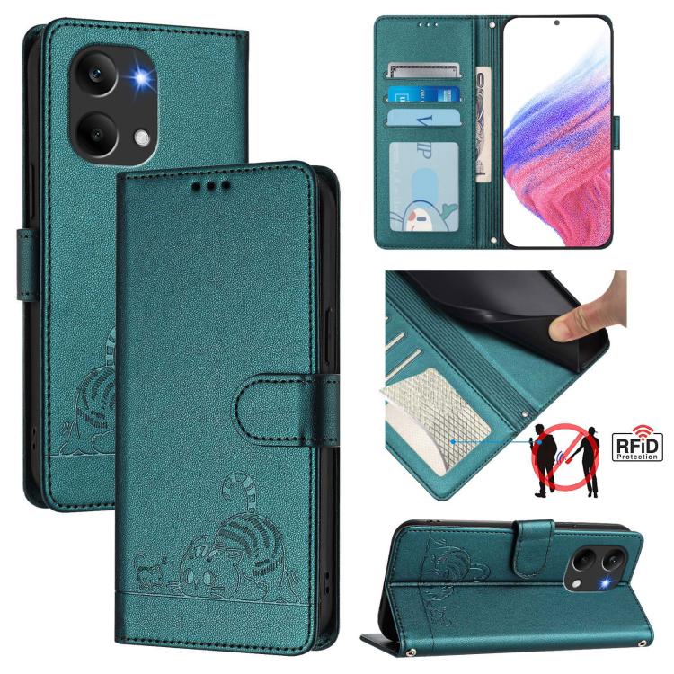 Cat Rat Embossed Pattern RFID Leather Phone Case with Lanyard, For Redmi A7 Pro 171mm / Poco C85x 5G, For Redmi 15a 5G Global, For Redmi Turbo 5 Max / Poco X8 Pro Max, For Redmi Turbo 5 5G / Poco X8 Pro 5G