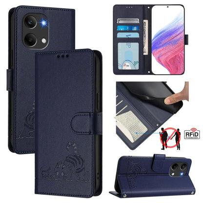 Cat Rat Embossed Pattern RFID Leather Phone Case with Lanyard, For Redmi A7 Pro 171mm / Poco C85x 5G, For Redmi 15a 5G Global, For Redmi Turbo 5 Max / Poco X8 Pro Max, For Redmi Turbo 5 5G / Poco X8 Pro 5G
