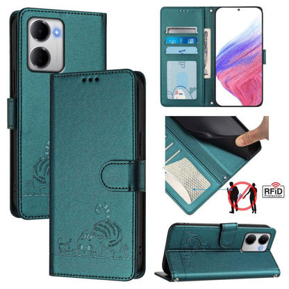 Cat Rat Embossed Pattern RFID Leather Phone Case with Lanyard, For Redmi A7 Pro 171mm / Poco C85x 5G, For Redmi 15a 5G Global, For Redmi Turbo 5 Max / Poco X8 Pro Max, For Redmi Turbo 5 5G / Poco X8 Pro 5G