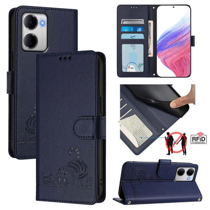 Cat Rat Embossed Pattern RFID Leather Phone Case with Lanyard, For Redmi A7 Pro 171mm / Poco C85x 5G, For Redmi 15a 5G Global, For Redmi Turbo 5 Max / Poco X8 Pro Max, For Redmi Turbo 5 5G / Poco X8 Pro 5G