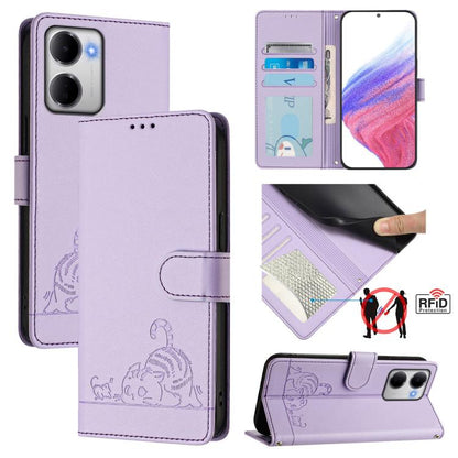 Cat Rat Embossed Pattern RFID Leather Phone Case with Lanyard, For Redmi A7 Pro 171mm / Poco C85x 5G, For Redmi 15a 5G Global, For Redmi Turbo 5 Max / Poco X8 Pro Max, For Redmi Turbo 5 5G / Poco X8 Pro 5G