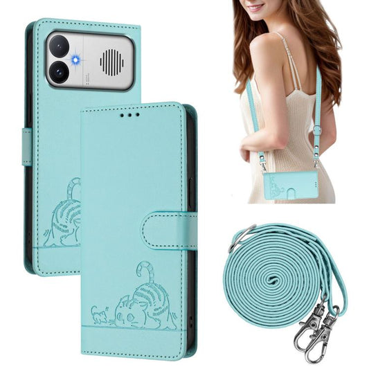 Cat Rat Embossed Pattern RFID Leather Phone Case with Lanyard, For Redmi K90 Max 5G, For Redmi A7 Pro 171mm / Poco C85x 5G, For Redmi 15a 5G Global, For Redmi A5 4G 171.7mm / Poco C71 4G