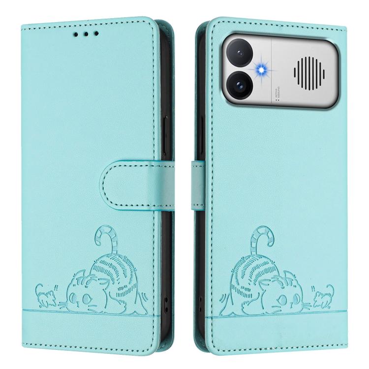 Cat Rat Embossed Pattern RFID Leather Phone Case with Lanyard, For Redmi K90 Max 5G, For Redmi A7 Pro 171mm / Poco C85x 5G, For Redmi 15a 5G Global, For Redmi A5 4G 171.7mm / Poco C71 4G