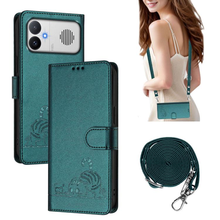 Cat Rat Embossed Pattern RFID Leather Phone Case with Lanyard, For Redmi K90 Max 5G, For Redmi A7 Pro 171mm / Poco C85x 5G, For Redmi 15a 5G Global, For Redmi A5 4G 171.7mm / Poco C71 4G