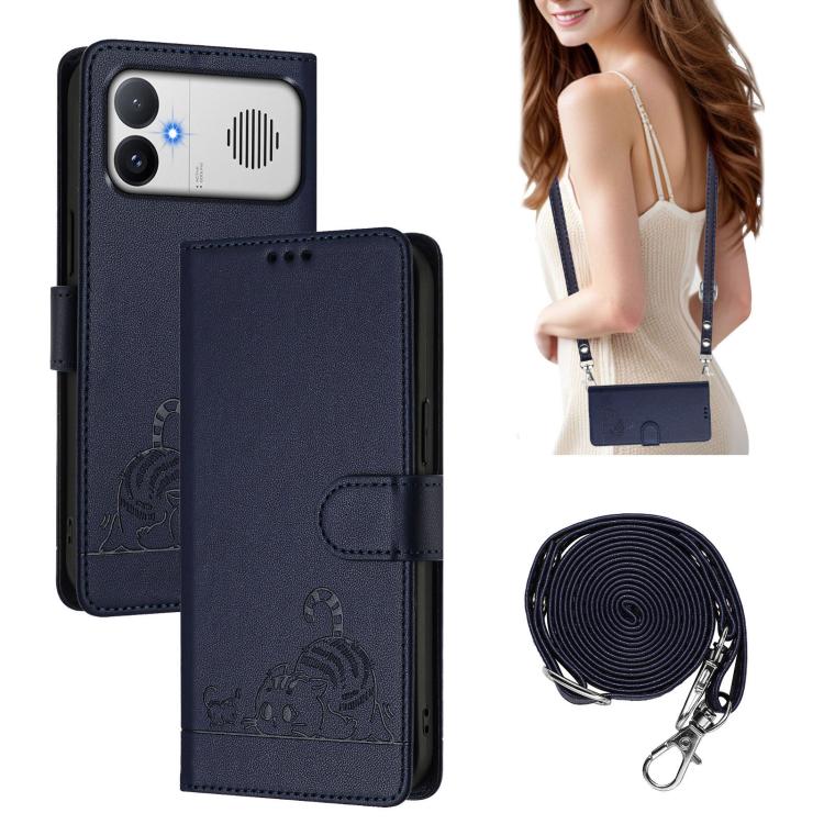 Cat Rat Embossed Pattern RFID Leather Phone Case with Lanyard, For Redmi K90 Max 5G, For Redmi A7 Pro 171mm / Poco C85x 5G, For Redmi 15a 5G Global, For Redmi A5 4G 171.7mm / Poco C71 4G