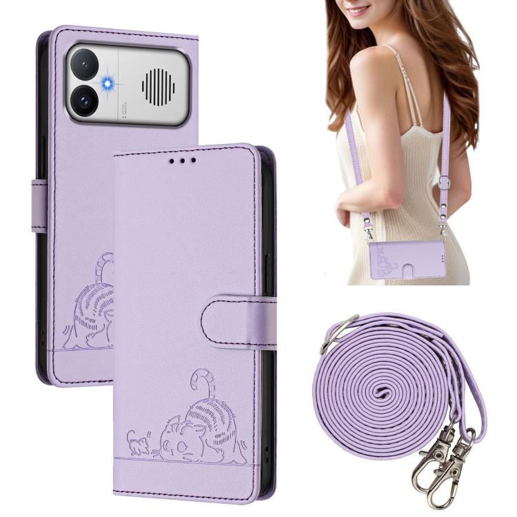 Cat Rat Embossed Pattern RFID Leather Phone Case with Lanyard, For Redmi K90 Max 5G, For Redmi A7 Pro 171mm / Poco C85x 5G, For Redmi 15a 5G Global, For Redmi A5 4G 171.7mm / Poco C71 4G