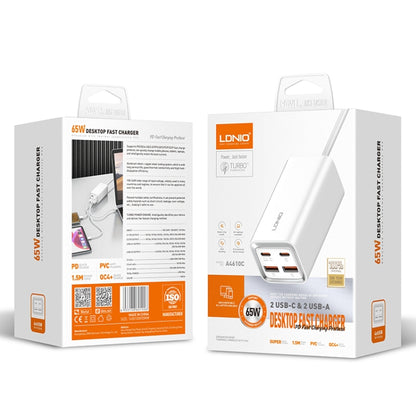 LDNIO A4610C PD65W Dual USB-C / Type-C + Dual USB Fast Charger, Cable Length: 1.5m, EU Plug·, A4610C (UK Plug), US Plug