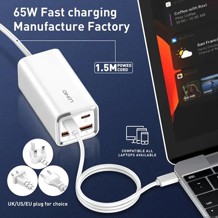 LDNIO A4610C PD65W Dual USB-C / Type-C + Dual USB Fast Charger, Cable Length: 1.5m, EU Plug·, A4610C (UK Plug), US Plug