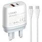 LDNIO Q229 QC3.0 / PD20W USB + Type-C Fast Charger with 1m Type-C to Type-C Cable, EU Plug, UK Plug, US Plug