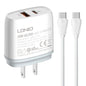 LDNIO Q229 QC3.0 / PD20W USB + Type-C Fast Charger with 1m Type-C to Type-C Cable, EU Plug, UK Plug, US Plug
