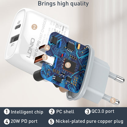 LDNIO Q229 QC3.0 / PD20W USB + Type-C Fast Charger with 1m Type-C to Type-C Cable, EU Plug, UK Plug, US Plug