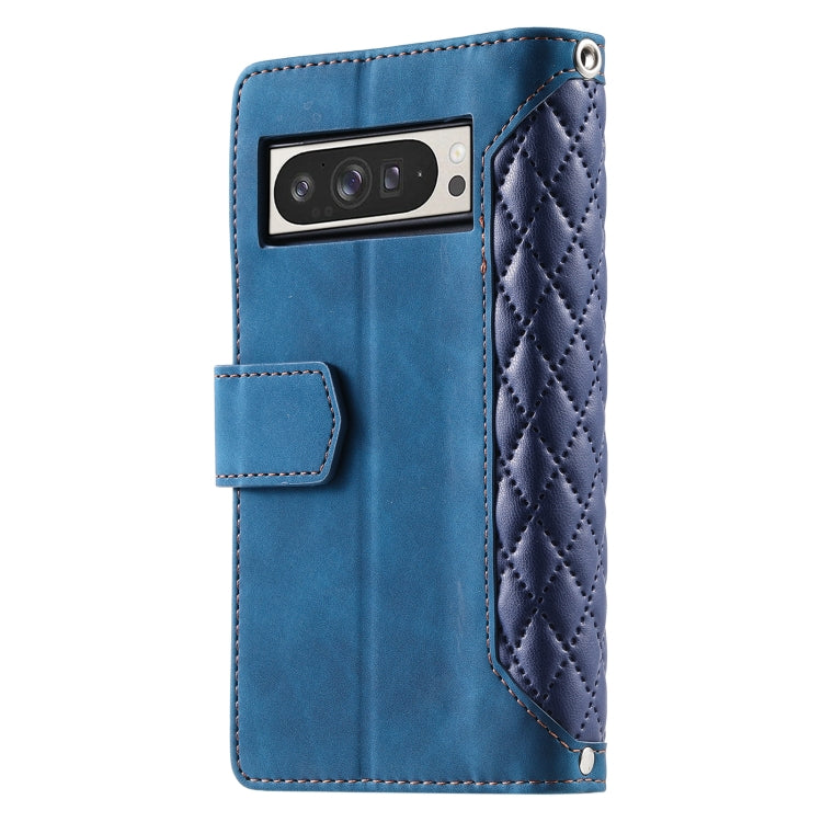 Grid Texture Zipper Leather Phone Case with Lanyard