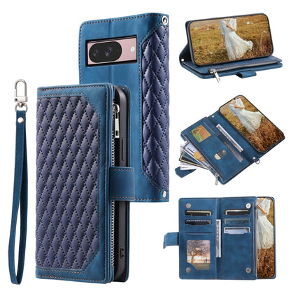 Grid Texture Zipper Leather Phone Case with Lanyard