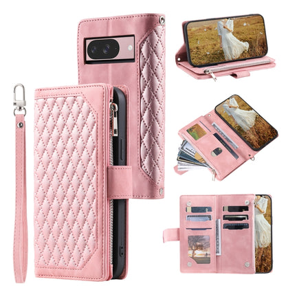 Grid Texture Zipper Leather Phone Case with Lanyard