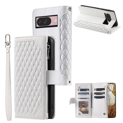 Grid Texture Zipper Leather Phone Case with Lanyard