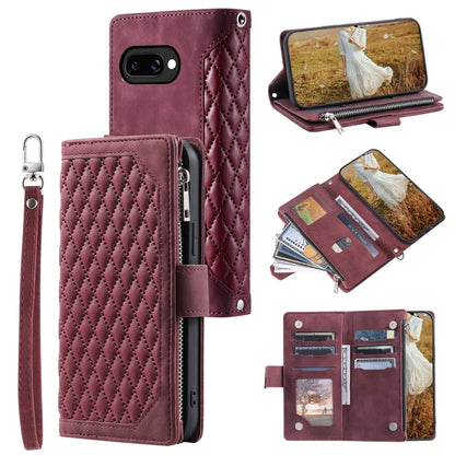 Grid Texture Zipper Leather Phone Case with Lanyard