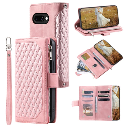 Grid Texture Zipper Leather Phone Case with Lanyard