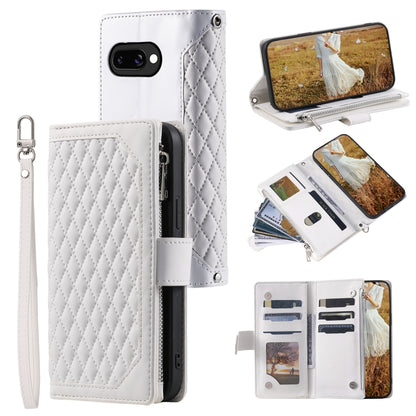 Grid Texture Zipper Leather Phone Case with Lanyard