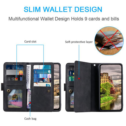 Nine Card Zipper Bag Leather Phone Case with Lanyard, For Google Pixel 10a, For Google Pixel 10 Pro XL, For Google Pixel 10 / 10 Pro, For Google Pixel 9a, For Google Pixel 9 Pro XL, For Google Pixel 9 / 9 Pro