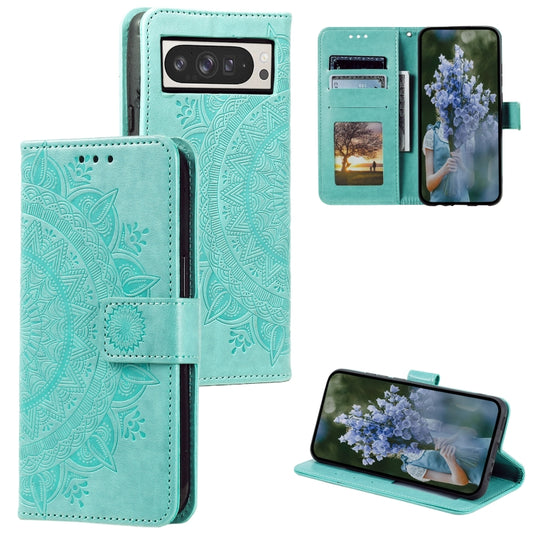 Totem Flower Embossed Leather Phone Case with Lanyard