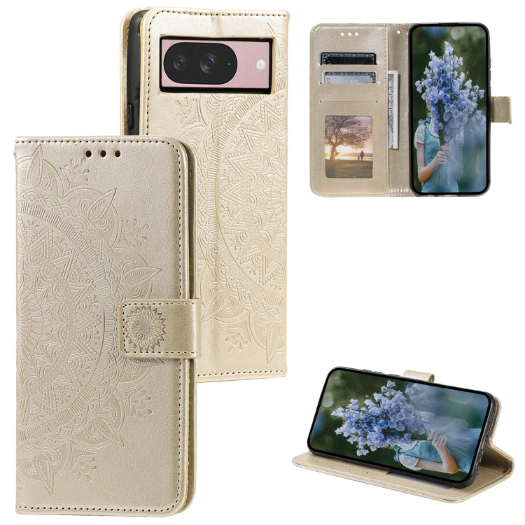 Totem Flower Embossed Leather Phone Case with Lanyard