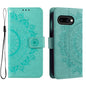 Totem Flower Embossed Leather Phone Case with Lanyard