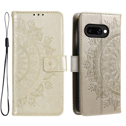 Totem Flower Embossed Leather Phone Case with Lanyard